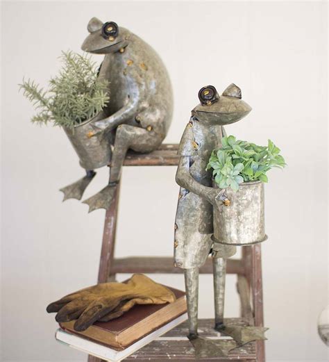 Statuettes of Common Metal Standing Frog Planters Wobbly 